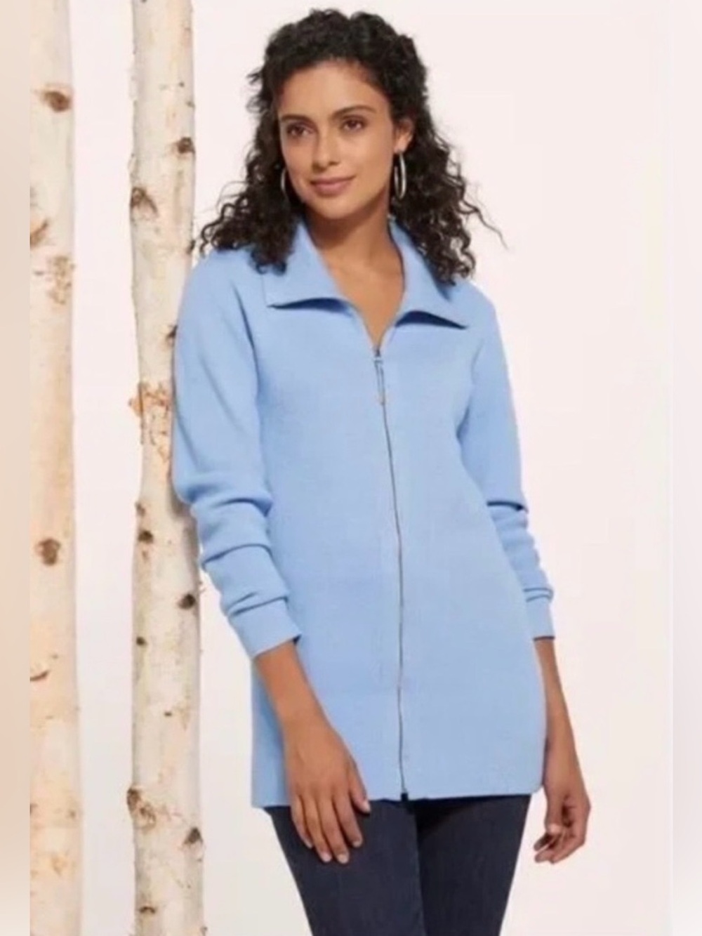 Soft Surroundings Light Blue Zip-Front Sweater Cardigan XL